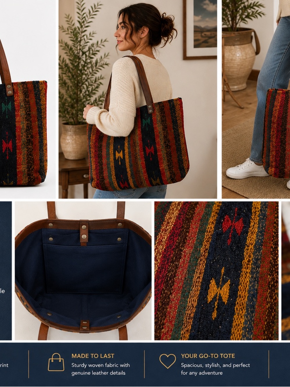 Boho Stripe Woven Tote Bag - Multicolor